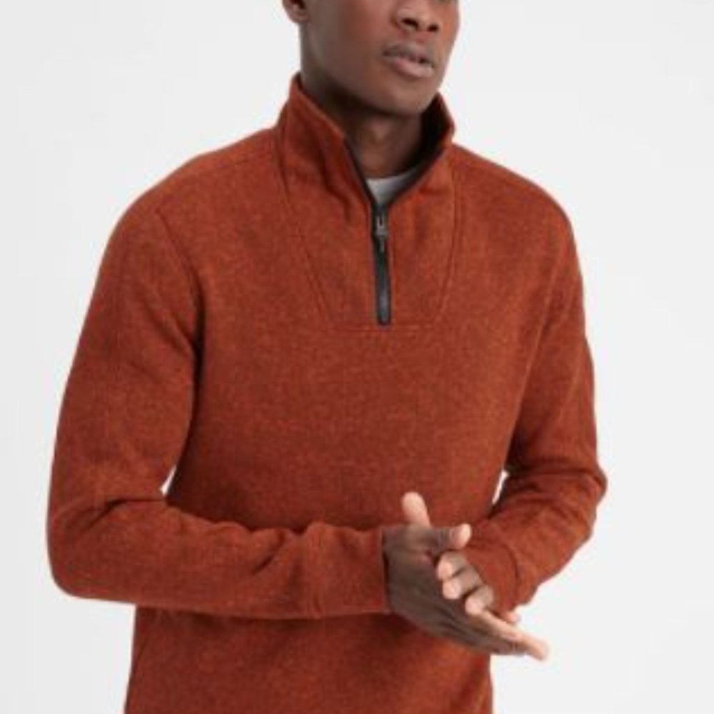 NWT BANANA REUBLIC SWEATER MARLED FLEECE HALF-ZIP